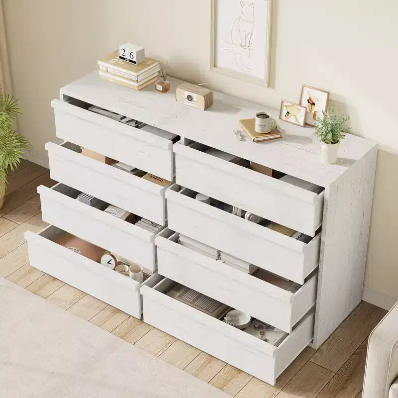 Cassettiera a 8 cassetti per camera da letto, cassettiera doppia bianca da 54 pollici con maniglie concave, comò moderno per camera da letto, soggiorno, cameretta