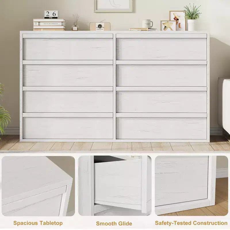 Cassettiera a 8 cassetti per camera da letto, cassettiera doppia bianca da 54 pollici con maniglie concave, comò moderno per camera da letto, soggiorno, cameretta