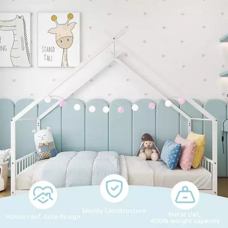 Struttura letto Montessori a pavimento per bambini, casa in metallo, misura singola
