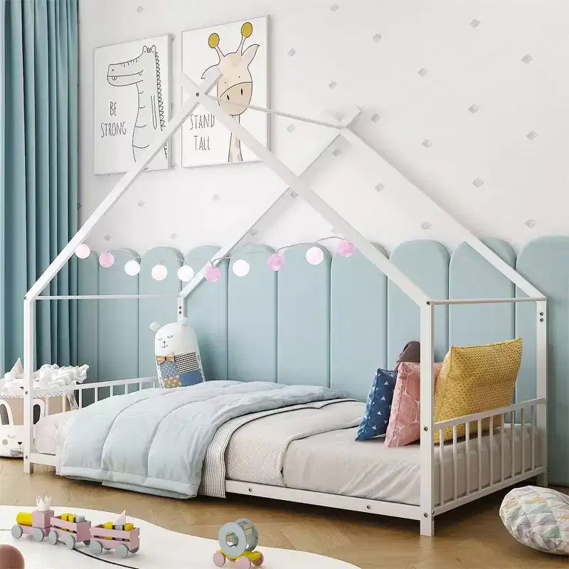 Struttura letto Montessori a pavimento per bambini, casa in metallo, misura singola