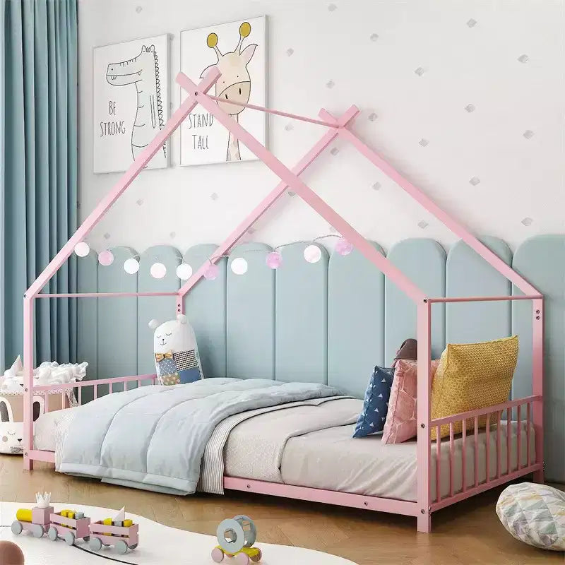 Struttura letto Montessori a pavimento per bambini, casa in metallo, misura singola