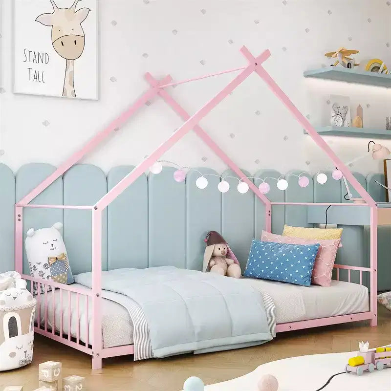 Struttura letto Montessori a pavimento per bambini, casa in metallo, misura singola