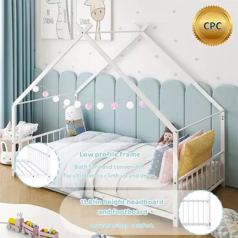 Struttura letto Montessori a pavimento per bambini, casa in metallo, misura singola