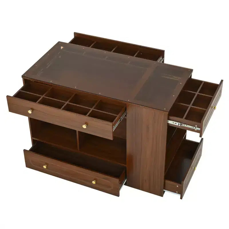 Isola Armadio con 6 Cassetti, Cassettiera con Piano in Vetro e Ripiani Aperti, Mobile Contenitore per Gioielli, Isola Espositiva