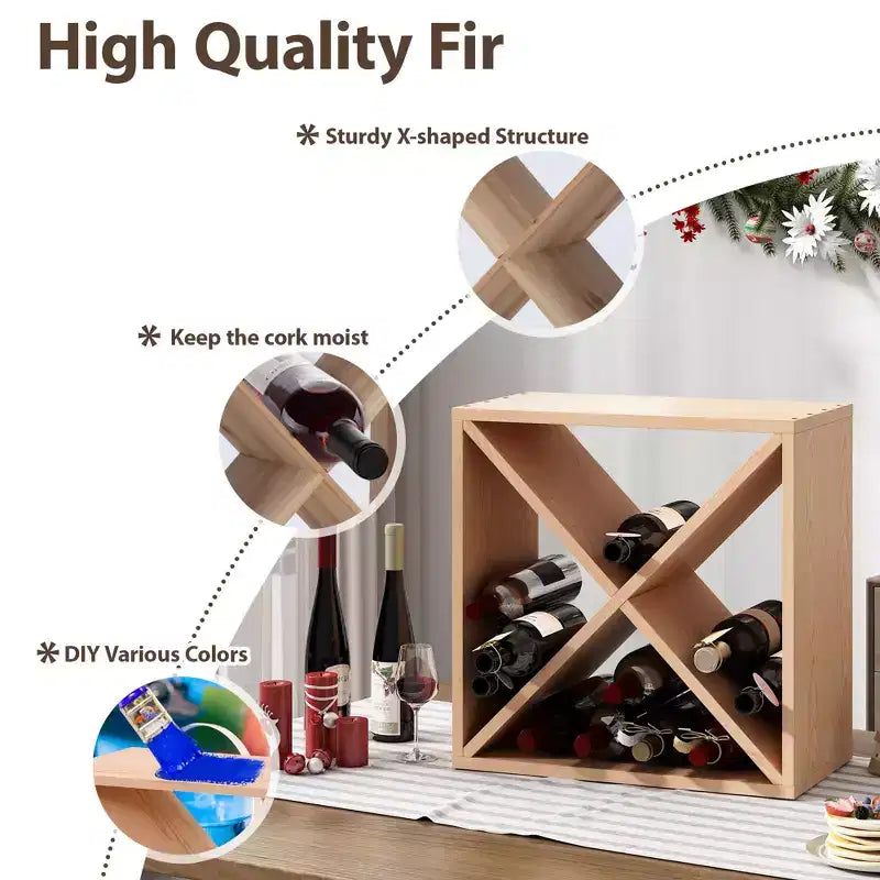4 Pz Portabottiglie Vino Impilabile Modulare da 24 Bottiglie, Espositore da Vino Autoportante in Legno, Cubo Contenitore Vino per Bar Cantina Cucina