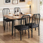 Dining Table Set for 4 - Compact 5-Piece Kitchen Table & Chairs with Chamfer Design, Rustic Brown