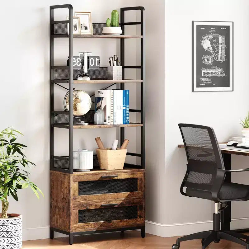 Libreria Industriale a 4 Ripiani Aperti Scaffali Rustici