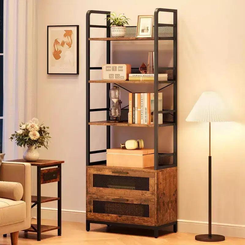 Libreria Industriale a 4 Ripiani Aperti Scaffali Rustici
