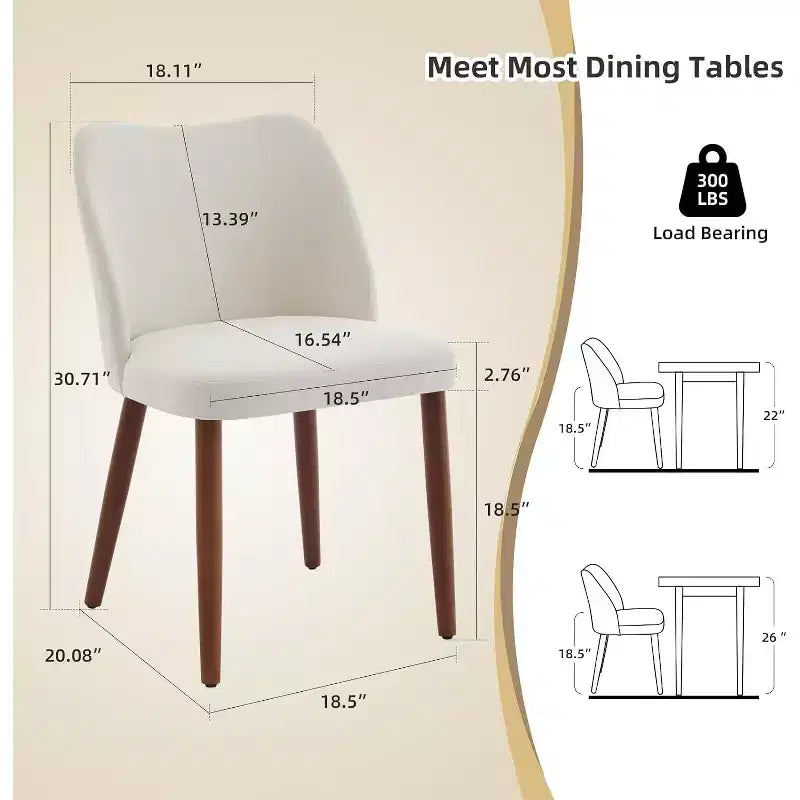 Set di 2 sedie da pranzo, sedia da cucina imbottita in lino con gambe in legno massello, schienale ad alette, per sala da pranzo, soggiorno