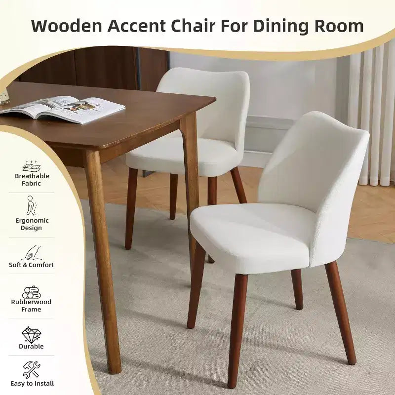 Set di 2 sedie da pranzo, sedia da cucina imbottita in lino con gambe in legno massello, schienale ad alette, per sala da pranzo, soggiorno