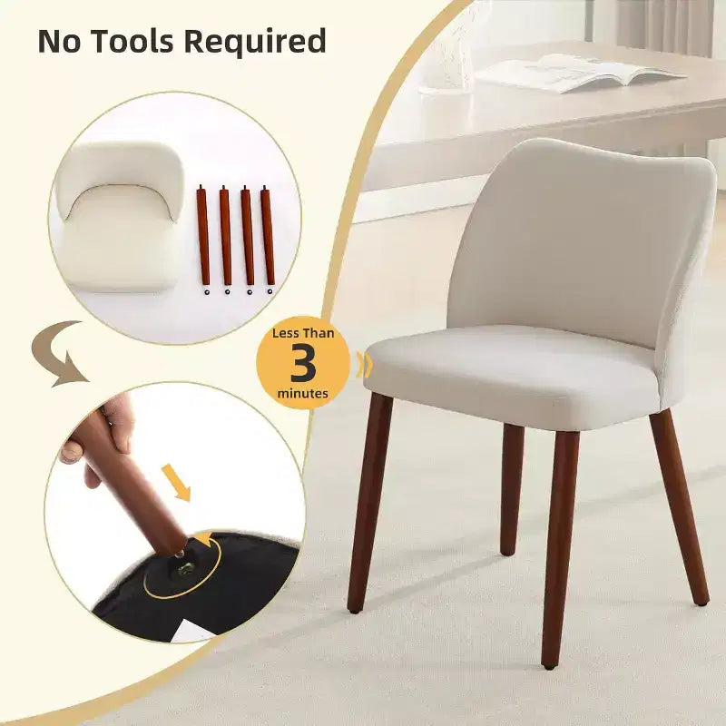Set di 2 sedie da pranzo, sedia da cucina imbottita in lino con gambe in legno massello, schienale ad alette, per sala da pranzo, soggiorno