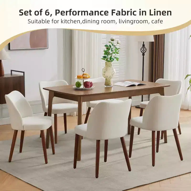 Set di 2 sedie da pranzo, sedia da cucina imbottita in lino con gambe in legno massello, schienale ad alette, per sala da pranzo, soggiorno