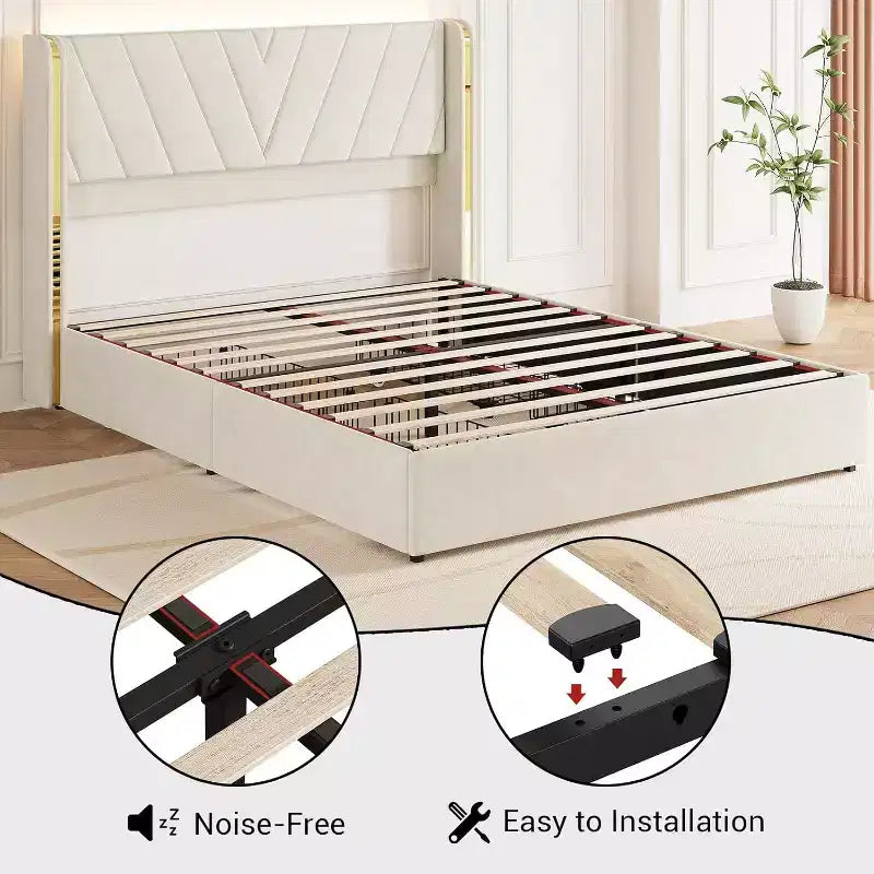 Letto Queen Size - Luci LED e Cassetti Contenitore