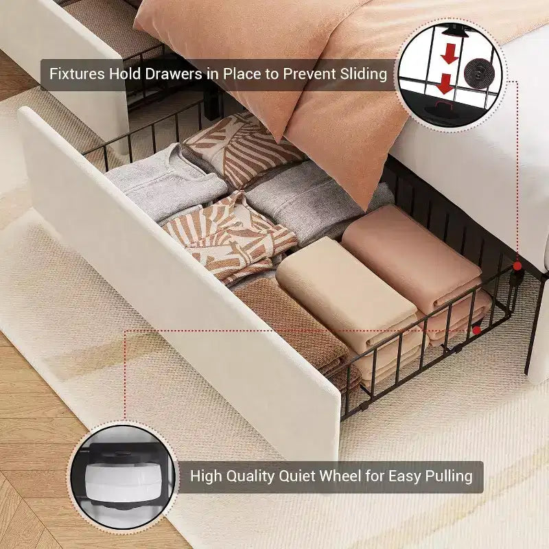 Letto Queen Size - Luci LED e Cassetti Contenitore