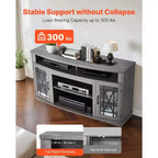 Mobile porta TV per TV fino a 65 pollici, mobile TV in stile rustico con striscia luminosa, mobile TV in legno con ante in vetro, grigio