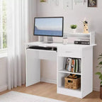 Scrivania moderna per computer con contenitore, ripiano regolabile per ufficio domestico e gaming