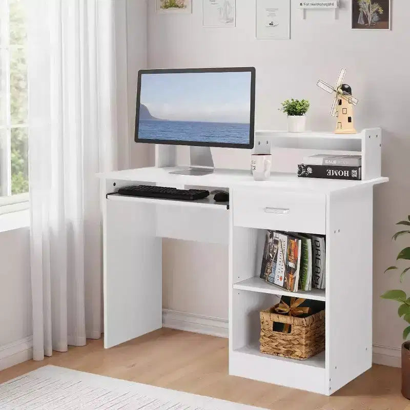 Scrivania moderna per computer con contenitore, ripiano regolabile per ufficio domestico e gaming