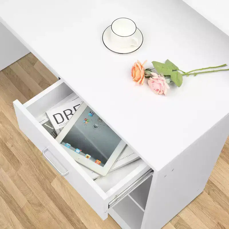 Scrivania moderna per computer con contenitore, ripiano regolabile per ufficio domestico e gaming