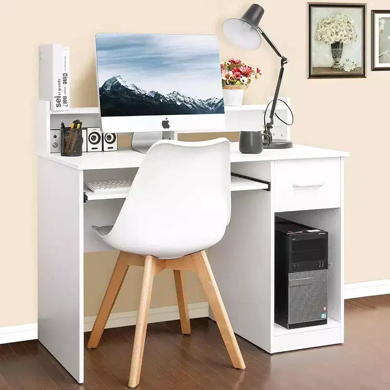 Scrivania moderna per computer con contenitore, ripiano regolabile per ufficio domestico e gaming