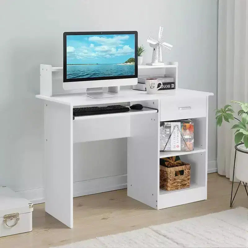 Scrivania moderna per computer con contenitore, ripiano regolabile per ufficio domestico e gaming