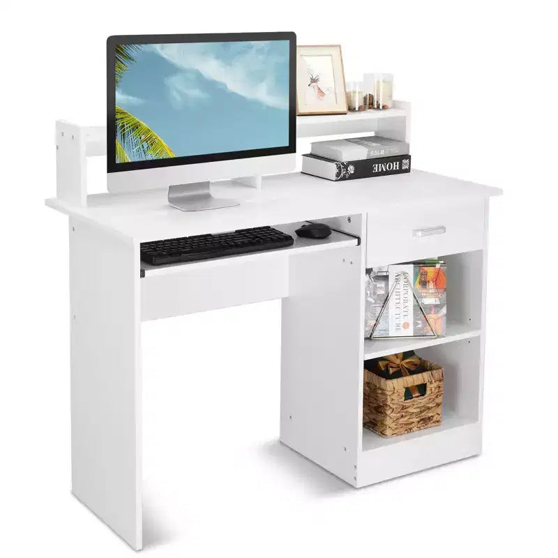 Scrivania moderna per computer con contenitore, ripiano regolabile per ufficio domestico e gaming