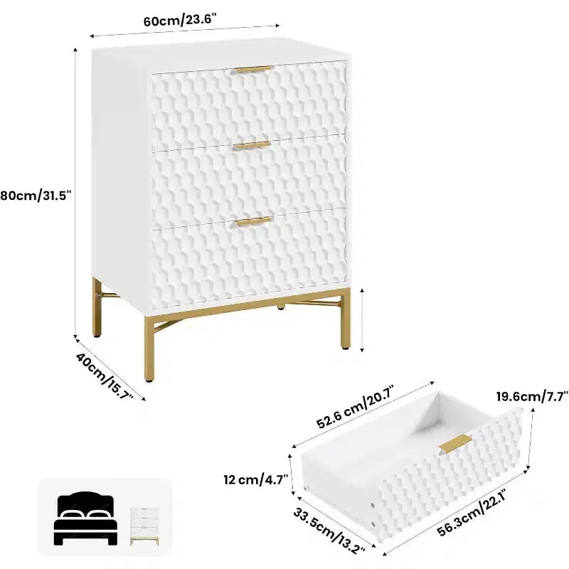 Comò moderno a 3 cassetti - Cassettiera spaziosa per camera da letto e soggiorno