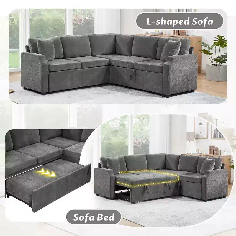 Divano Letto Angolare a L con Letto Estraibile e Vano Contenitore Nascosto