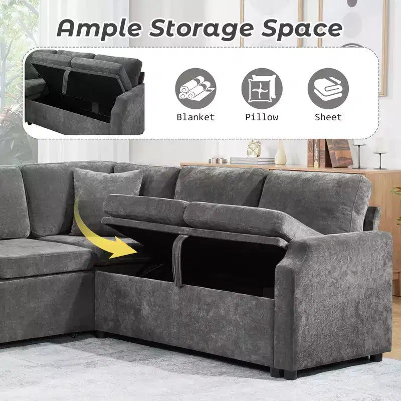 Divano Letto Angolare a L con Letto Estraibile e Vano Contenitore Nascosto