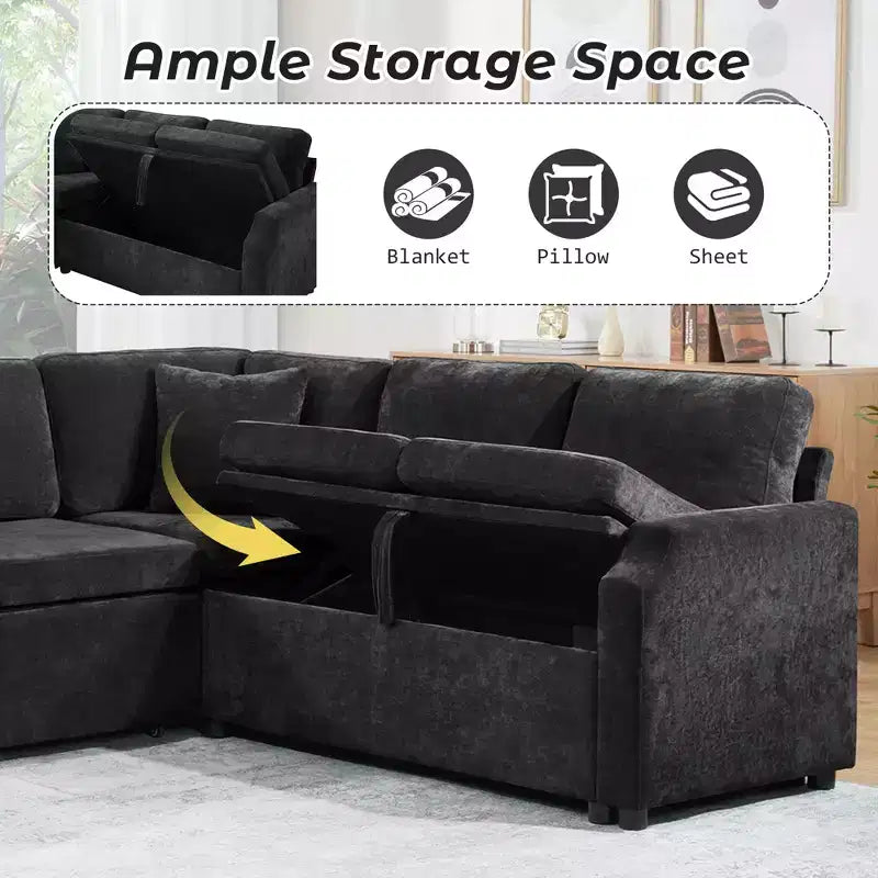 Divano Letto Angolare a L con Letto Estraibile e Vano Contenitore Nascosto