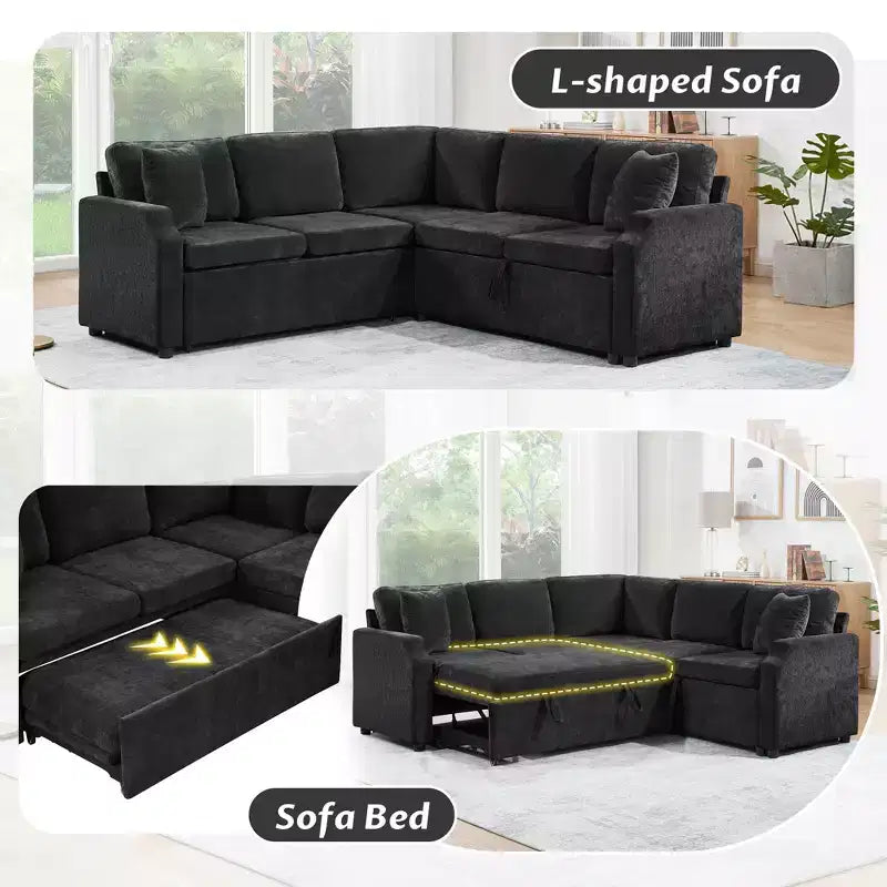 Divano Letto Angolare a L con Letto Estraibile e Vano Contenitore Nascosto
