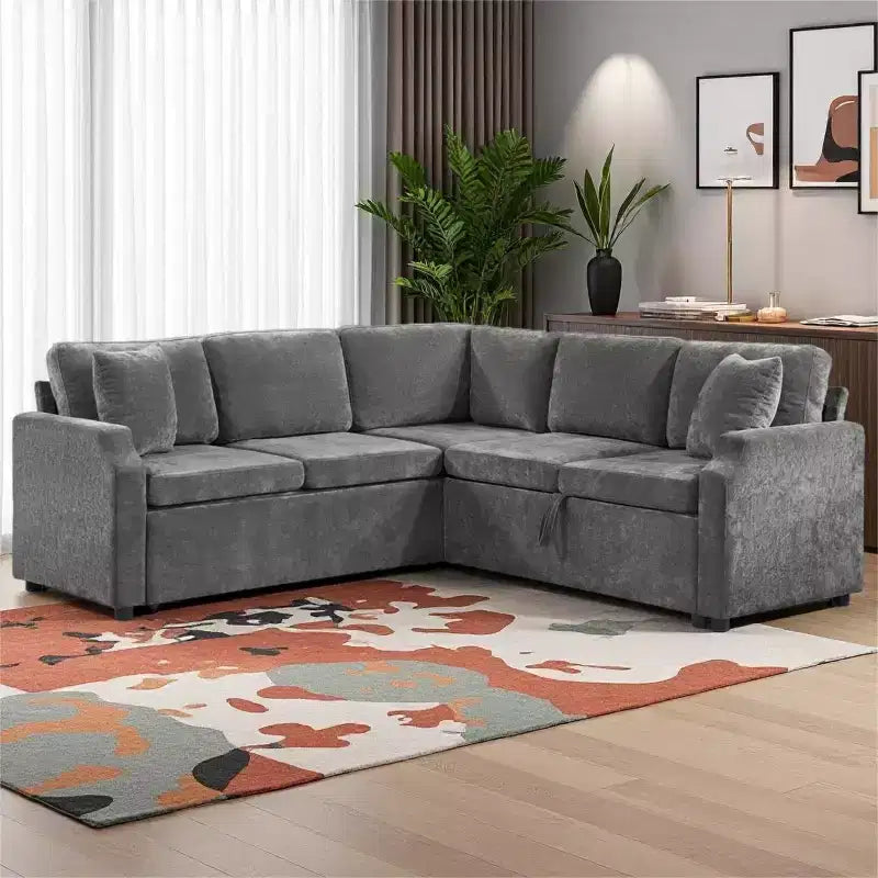 Divano Letto Angolare a L con Letto Estraibile e Vano Contenitore Nascosto