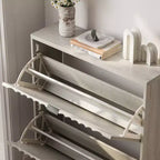 Scarpiera con ante a onda, Scarpiera da ingresso, Scarpiera moderna con 2 cassetti a ribalta per corridoio, ripostiglio, ingresso, armadio, grigio