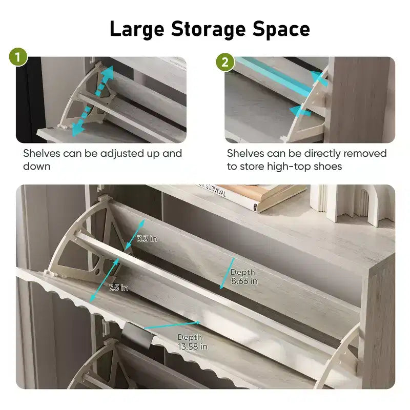 Scarpiera con ante a onda, Scarpiera da ingresso, Scarpiera moderna con 2 cassetti a ribalta per corridoio, ripostiglio, ingresso, armadio, grigio
