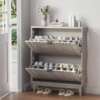 Scarpiera con ante a onda, Scarpiera da ingresso, Scarpiera moderna con 2 cassetti a ribalta per corridoio, ripostiglio, ingresso, armadio, grigio