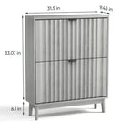 Scarpiera con ante a onda, Scarpiera da ingresso, Scarpiera moderna con 2 cassetti a ribalta per corridoio, ripostiglio, ingresso, armadio, grigio