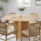 Tavolo da pranzo rotondo 52 x 52 in legno massello con finitura naturale ed eleganti gambe ad arco per sale da pranzo e cucine moderne