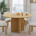 Tavolo da pranzo rotondo 52 x 52 in legno massello con finitura naturale ed eleganti gambe ad arco per sale da pranzo e cucine moderne