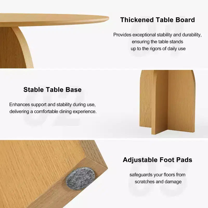 Tavolo da pranzo rotondo 52 x 52 in legno massello con finitura naturale ed eleganti gambe ad arco per sale da pranzo e cucine moderne