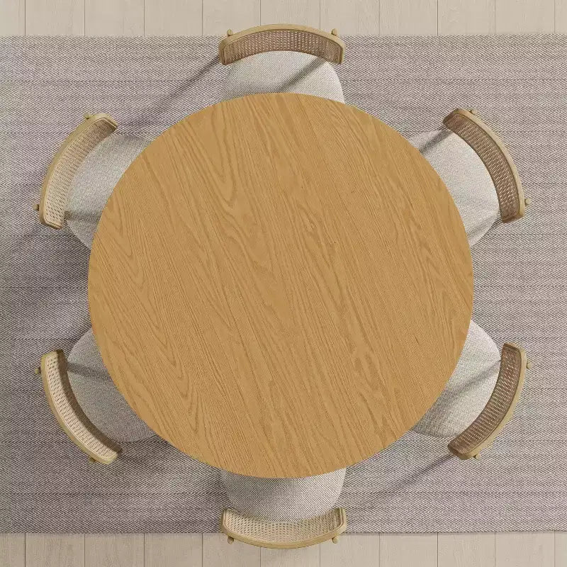 Tavolo da pranzo rotondo 52 x 52 in legno massello con finitura naturale ed eleganti gambe ad arco per sale da pranzo e cucine moderne