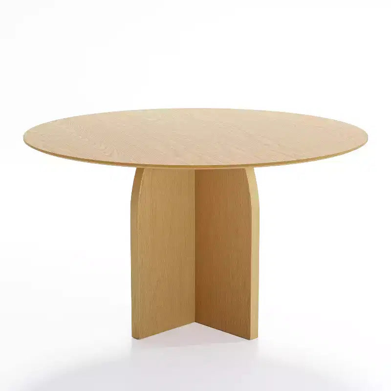 Tavolo da pranzo rotondo 52 x 52 in legno massello con finitura naturale ed eleganti gambe ad arco per sale da pranzo e cucine moderne