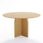 Tavolo da pranzo rotondo 52 x 52 in legno massello con finitura naturale ed eleganti gambe ad arco per sale da pranzo e cucine moderne
