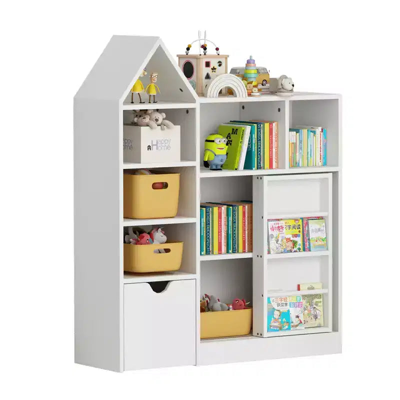 43.7 Organizzatore portagiochi e libreria per bambini, Cofanetto portagiochi con cassetti e scomparti mobili, Contenitore da pavimento per sala giochi, camera da letto, aula, Bianco