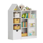 43.7 Organizzatore portagiochi e libreria per bambini, Cofanetto portagiochi con cassetti e scomparti mobili, Contenitore da pavimento per sala giochi, camera da letto, aula, Bianco