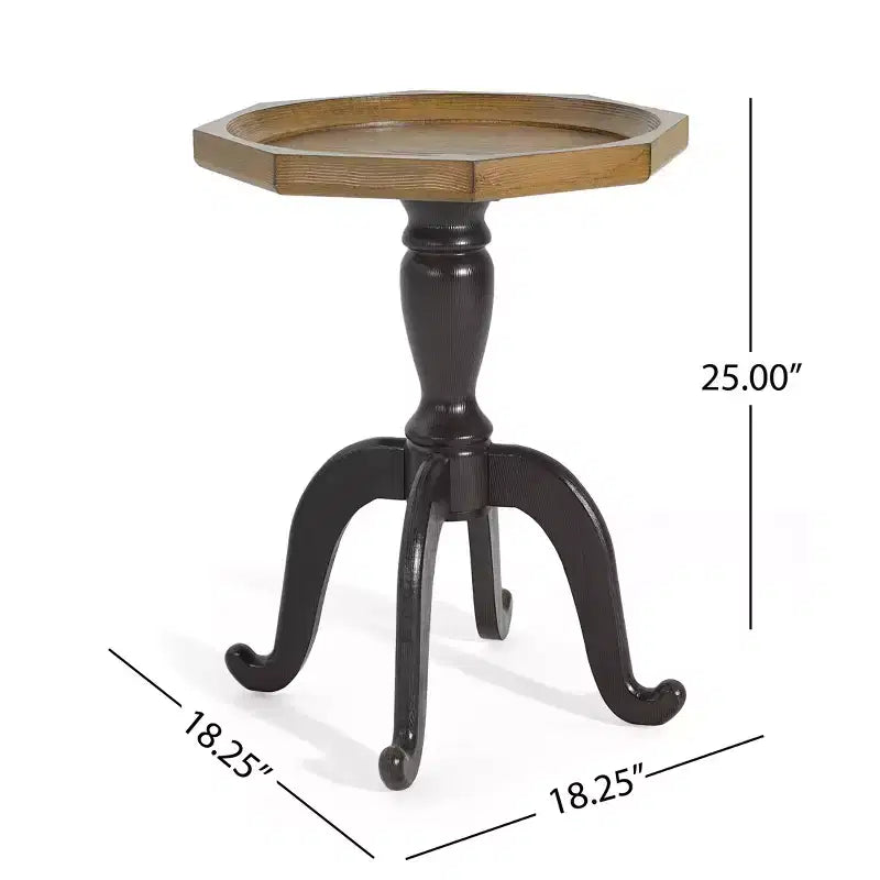 Tavolino d'appoggio Rhea effetto legno stile country francese con piano ottagonale