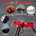 Morsa per tubi, supporto a treppiede capacità 1/8"-6" - gambe pieghevoli in acciaio per taglio, piegatura, filettatura di tubi, per installatori e idraulici