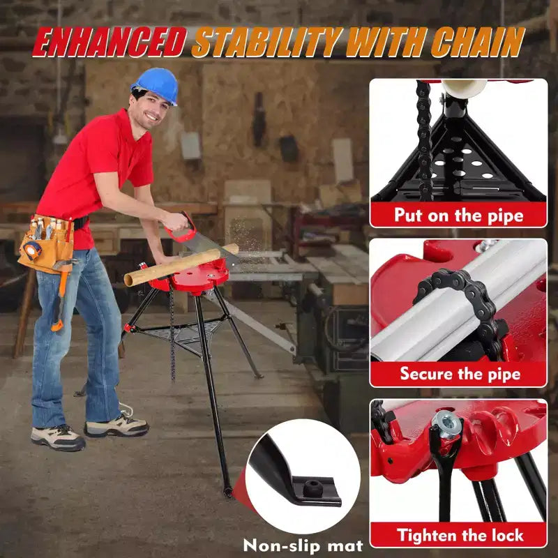 Morsa per tubi, supporto a treppiede capacità 1/8"-6" - gambe pieghevoli in acciaio per taglio, piegatura, filettatura di tubi, per installatori e idraulici