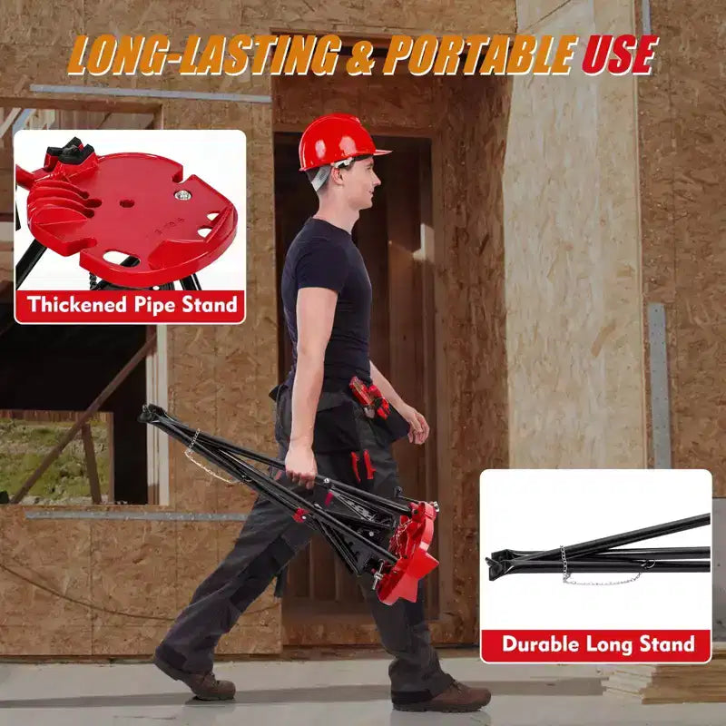 Morsa per tubi, supporto a treppiede capacità 1/8"-6" - gambe pieghevoli in acciaio per taglio, piegatura, filettatura di tubi, per installatori e idraulici