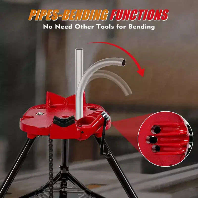 Morsa per tubi, supporto a treppiede capacità 1/8"-6" - gambe pieghevoli in acciaio per taglio, piegatura, filettatura di tubi, per installatori e idraulici