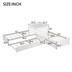 Letto a piattaforma a L con letto estraibile e cassetti, collegato a una scrivania integrata, singolo, bianco