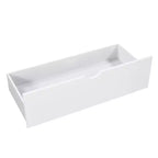 Letto a piattaforma a L con letto estraibile e cassetti, collegato a una scrivania integrata, singolo, bianco